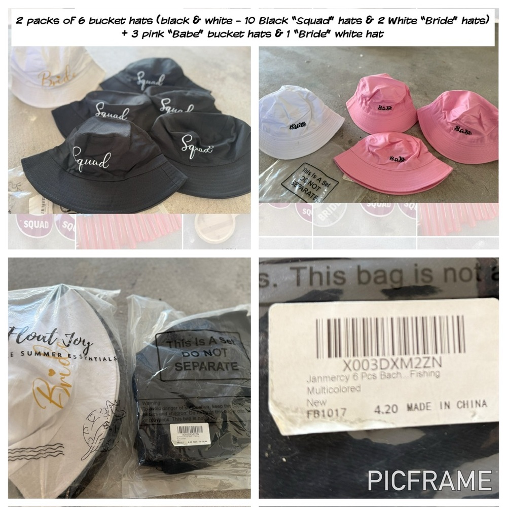 Bachelorette/bride/squad Bucket Hat Set - Black, White, Pink
